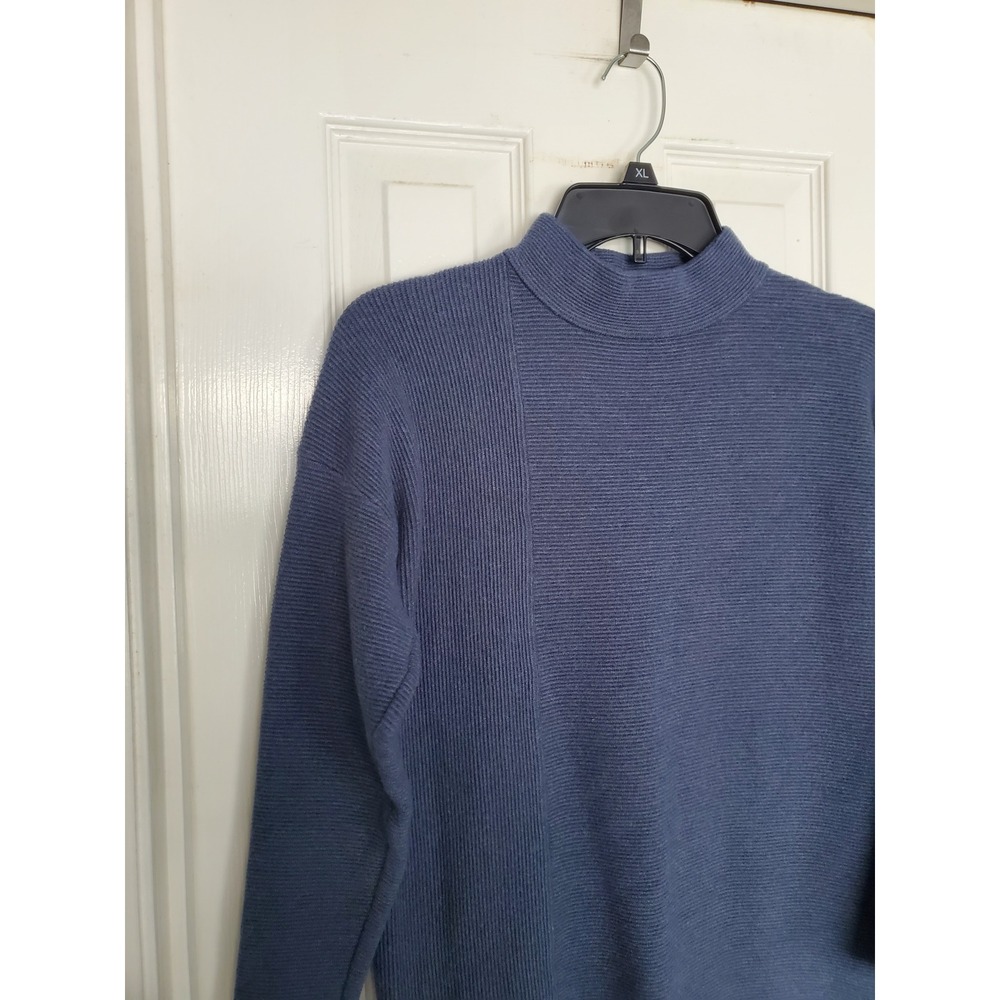 BTFBM Sweater Blue Ribbed Knit Mock Neck 3/4 Sleeve Casual Pullover Small